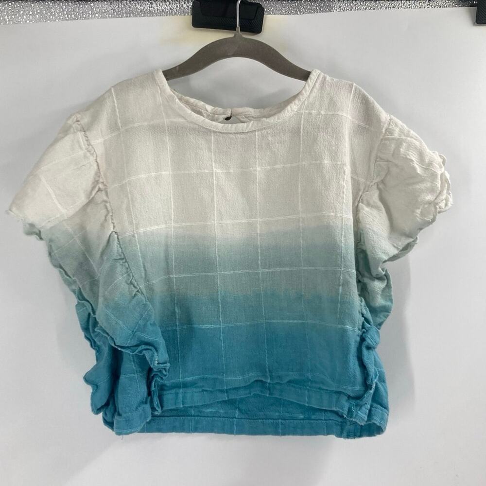 Poppet & Fox Blue White Tye Die Ruffle Sleeve Gauze Top Girls 7 Boho Coastal